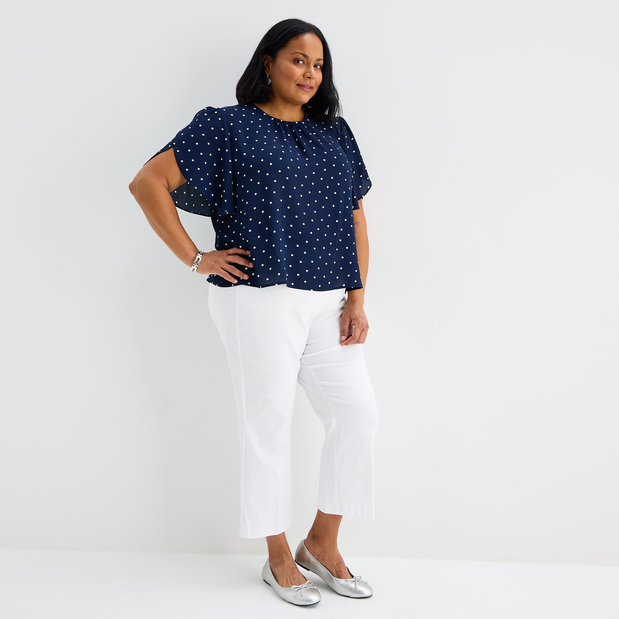 Liz Claiborne Womens Plus Round Neck Short Sleeve Blouse