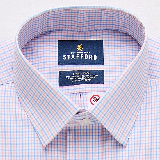 Stafford Smart Tech Magna Ready® Mens Regular Fit Easy-on + Easy-off Sensory Friendly Adaptive Stretch Fabric Wrinkle Free Long Sleeve Dress Shirt