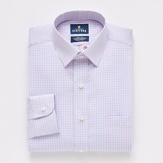 Stafford Smart Tech Magna Ready® Mens Regular Fit Easy-on + Easy-off Sensory Friendly Adaptive Stretch Fabric Wrinkle Free Long Sleeve Dress Shirt