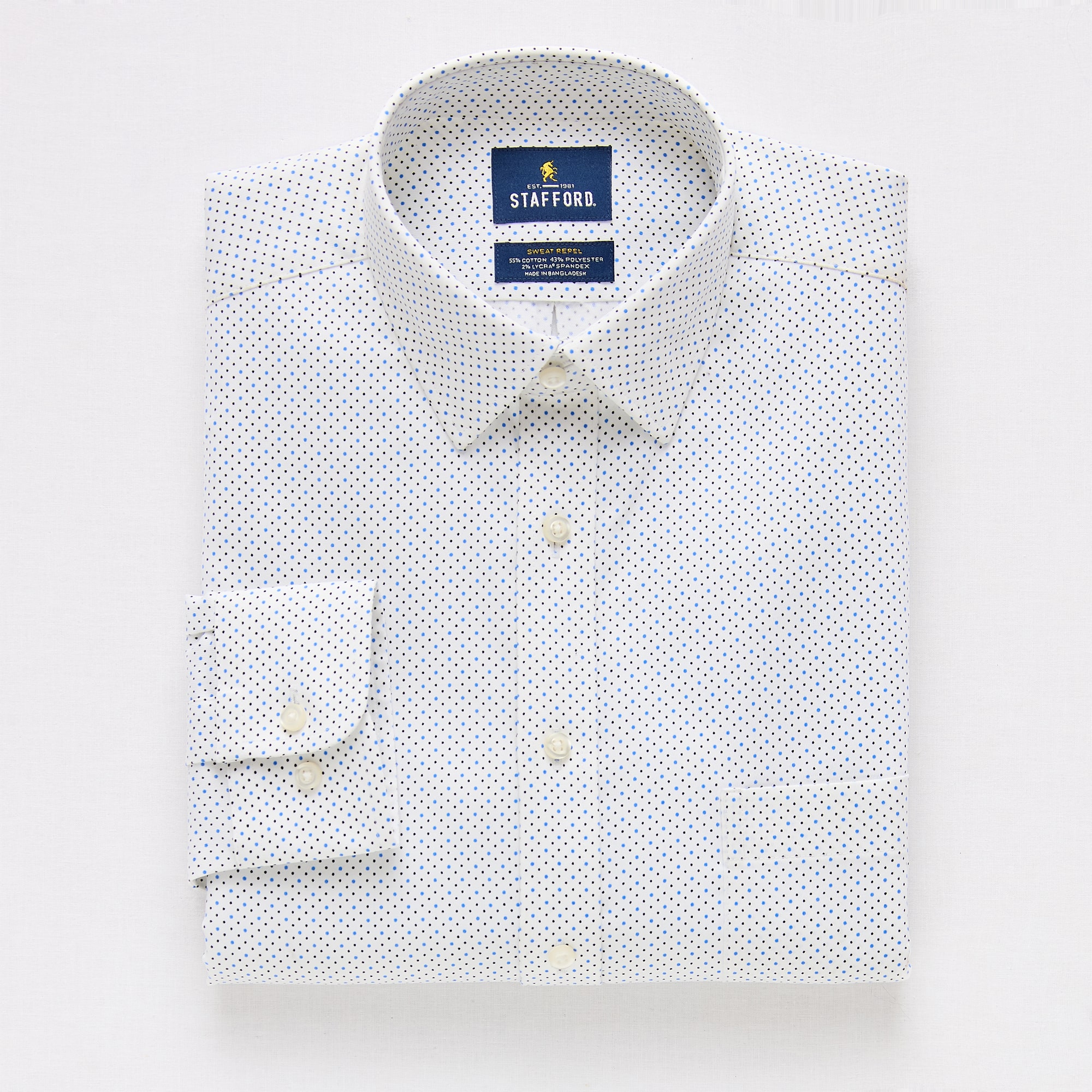 Stafford Sweat Repel Advanced Performance Mens Regular Fit STRETCH FABRIC Wrinkle Free Long Sleeve Dress Shirt