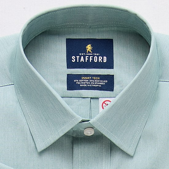 Stafford Smart Tech Magna Ready® Mens Regular Fit Easy-on + Easy-off Adaptive Stretch Fabric Wrinkle Free Short Sleeve Dress Shirt