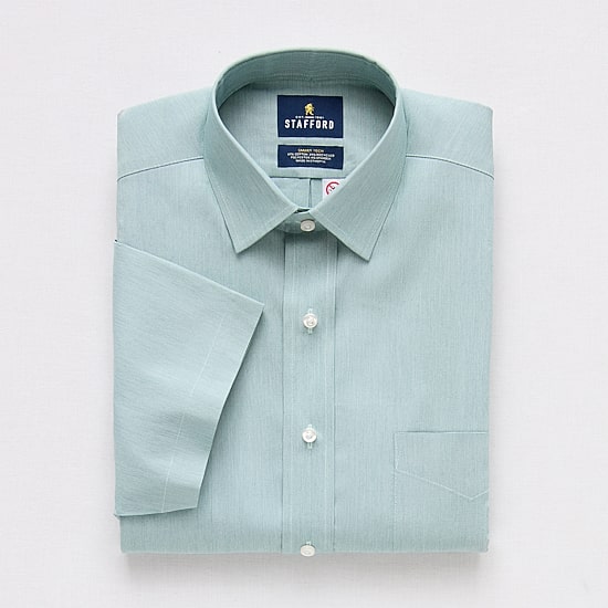 Stafford Smart Tech Magna Ready® Mens Regular Fit Easy-on + Easy-off Adaptive Stretch Fabric Wrinkle Free Short Sleeve Dress Shirt