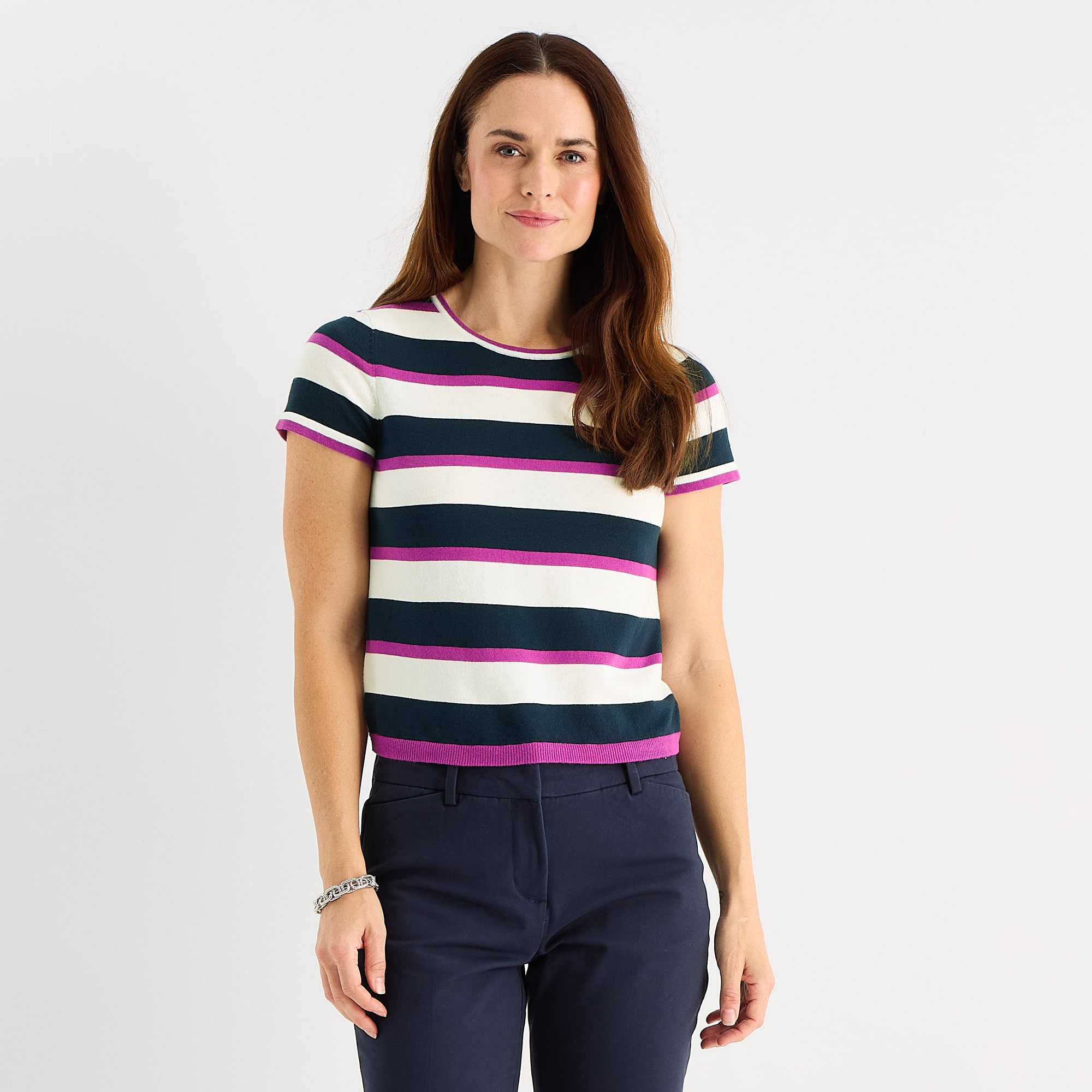 Liz Claiborne Womens Crew Neck Short Sleeve Pullover Sweater