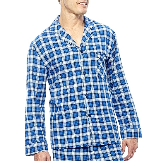 Hanes Flannel Mens Long Sleeve 2-pc. Pajama Set