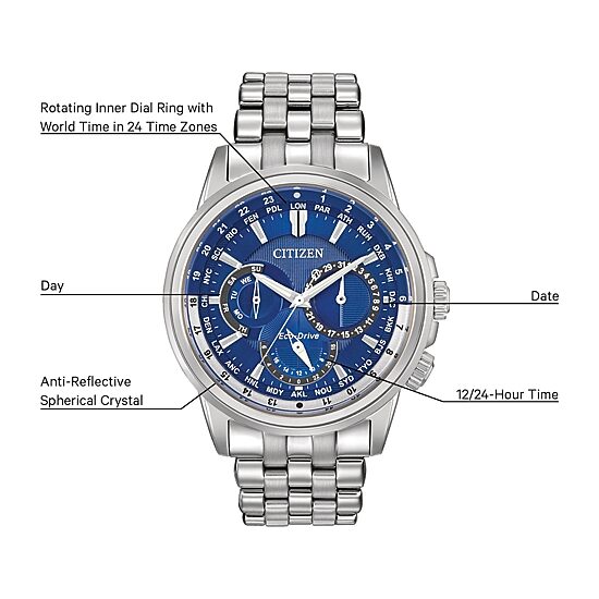 Citizen Calendrier Mens Multi-Function Silver Tone Stainless Steel Bracelet Watch Bu2021-51l