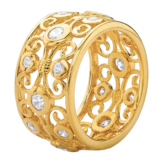 DiamonArt® Womens 1 CT. T.W. White Cubic Zirconia 18K Gold Over Silver Round Cocktail Ring