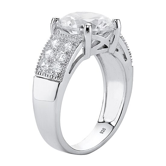 DiamonArt® Womens 4 1/2 CT. T.W. White Cubic Zirconia Platinum Over Silver Round Engagement Ring