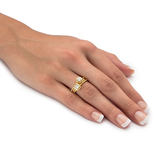 DiamonArt® Womens 5/8 CT. T.W. White Cubic Zirconia 18K Gold Over Silver Round Stackable Ring