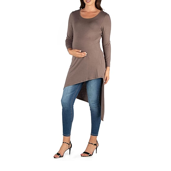 24seven Comfort Apparel Maternity Womens Round Neck Long Sleeve Tunic Top