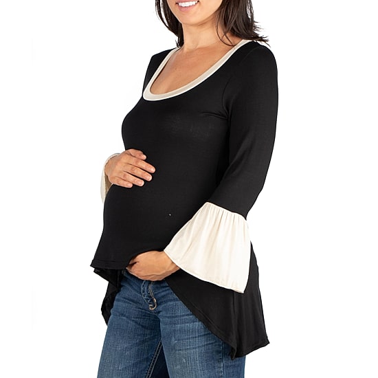 24seven Comfort Apparel Maternity Womens Scoop Neck Long Sleeve Tunic Top