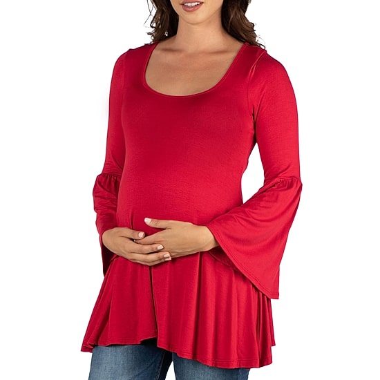 24seven Comfort Apparel Maternity Womens Scoop Neck Long Sleeve Tunic Top