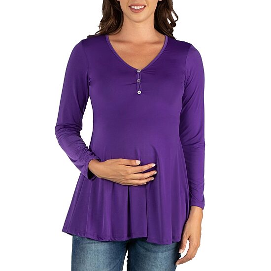 24seven Comfort Apparel Maternity Womens Henley Neck Long Sleeve Tunic Top