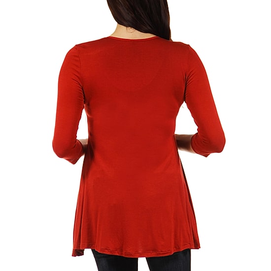 24seven Comfort Apparel Maternity Womens V Neck 3/4 Sleeve Tunic Top
