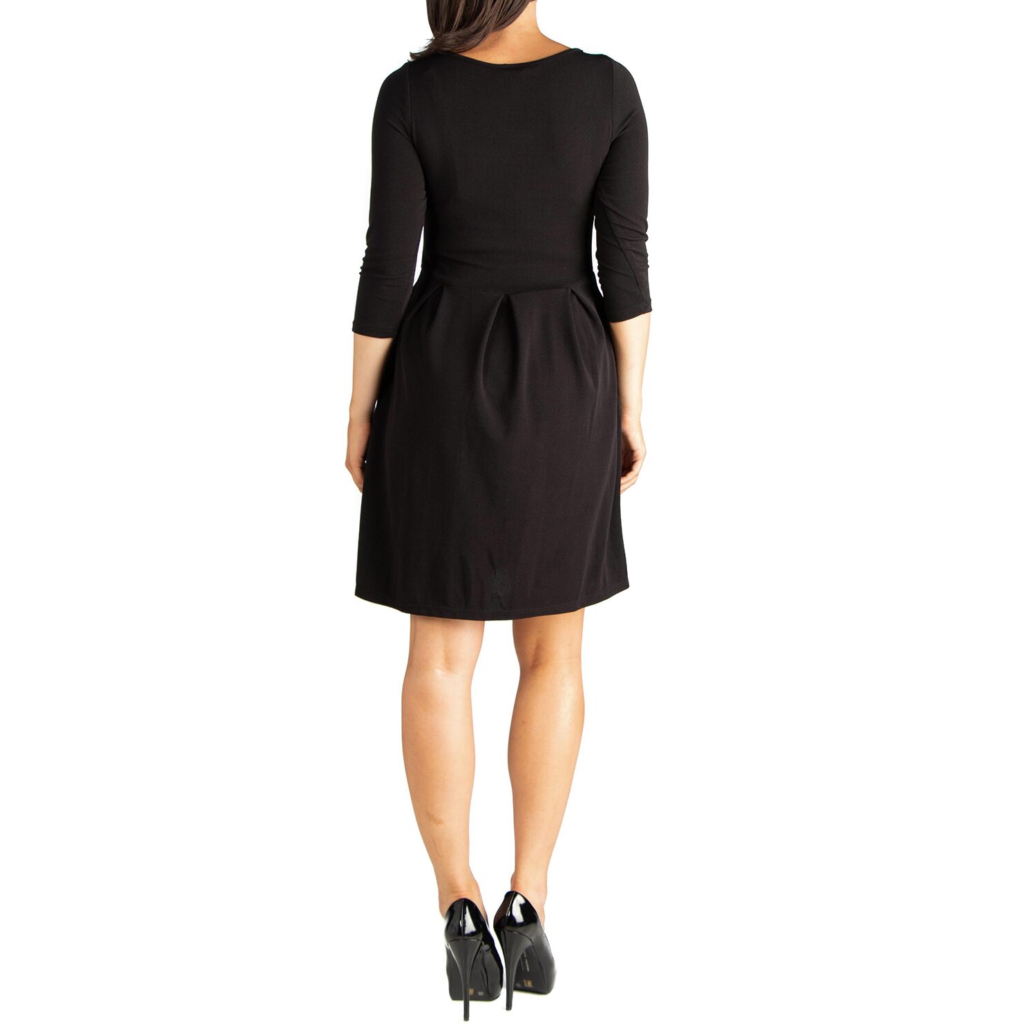 24seven Comfort Apparel Womens Maternity Boat Neck 3/4 Sleeve Fit + Flare Dress