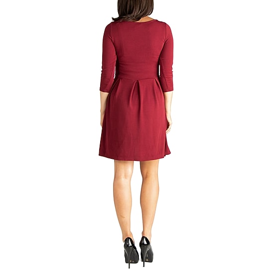 24seven Comfort Apparel Womens Maternity Boat Neck 3/4 Sleeve Fit + Flare Dress
