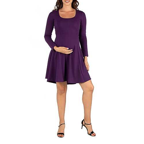 24seven Comfort Apparel Womens Maternity Scoop Neck Long Sleeve A-Line Dress, 3x, Purple