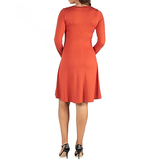 24seven Comfort Apparel Womens Maternity Scoop Neck Long Sleeve A-Line Dress