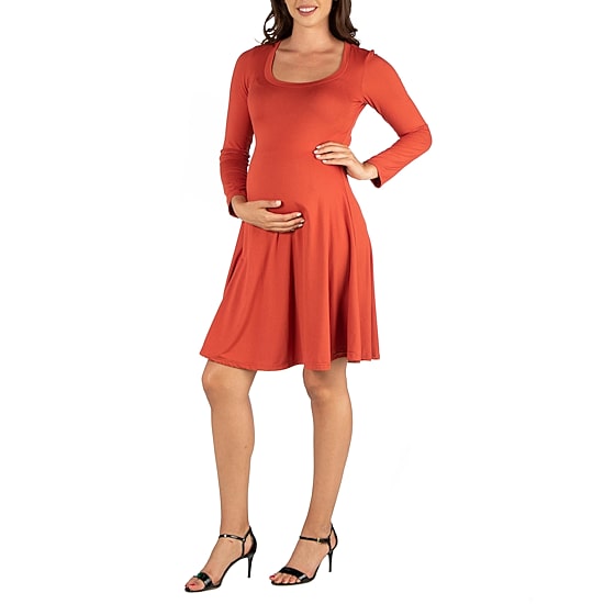 24seven Comfort Apparel Womens Maternity Scoop Neck Long Sleeve A-Line Dress