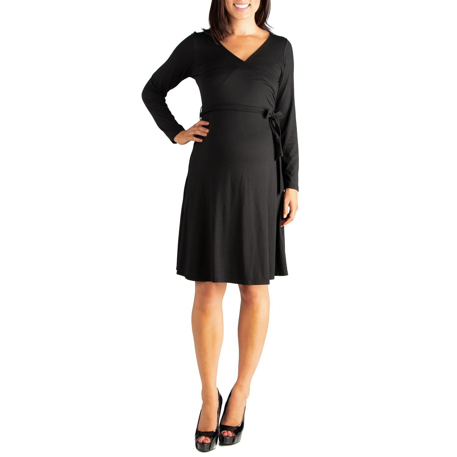 24seven Comfort Apparel Womens Maternity V Neck Long Sleeve A-Line Dress