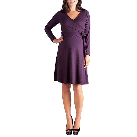 24seven Comfort Apparel Womens Maternity V Neck Long Sleeve A-Line Dress
