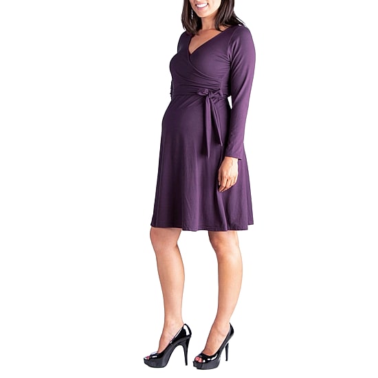 24seven Comfort Apparel Womens Maternity V Neck Long Sleeve A-Line Dress