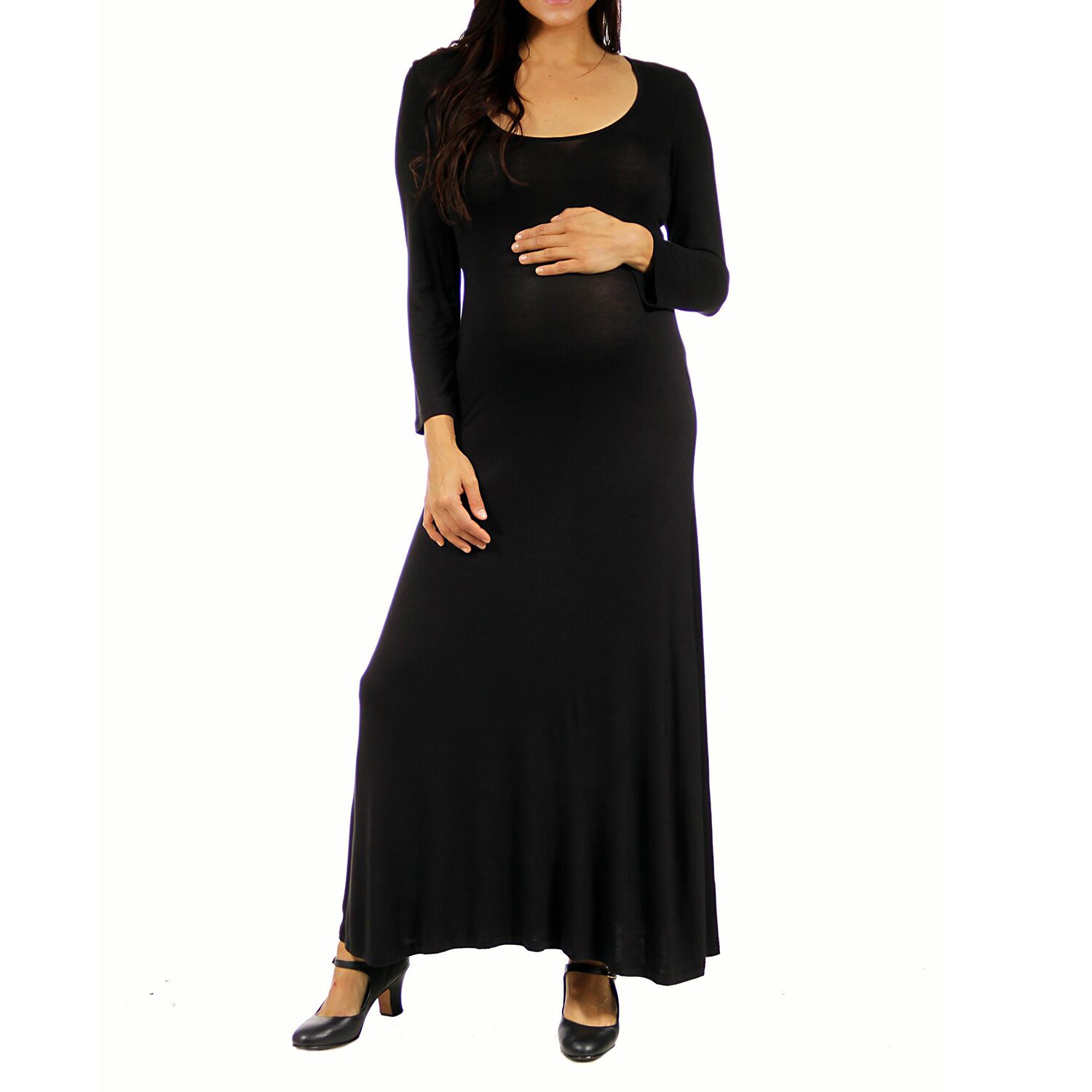 24seven Comfort Apparel Womens Maternity Scoop Neck Long Sleeve Maxi Dress