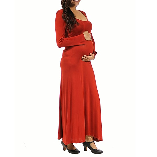 24seven Comfort Apparel Womens Maternity Scoop Neck Long Sleeve Maxi Dress