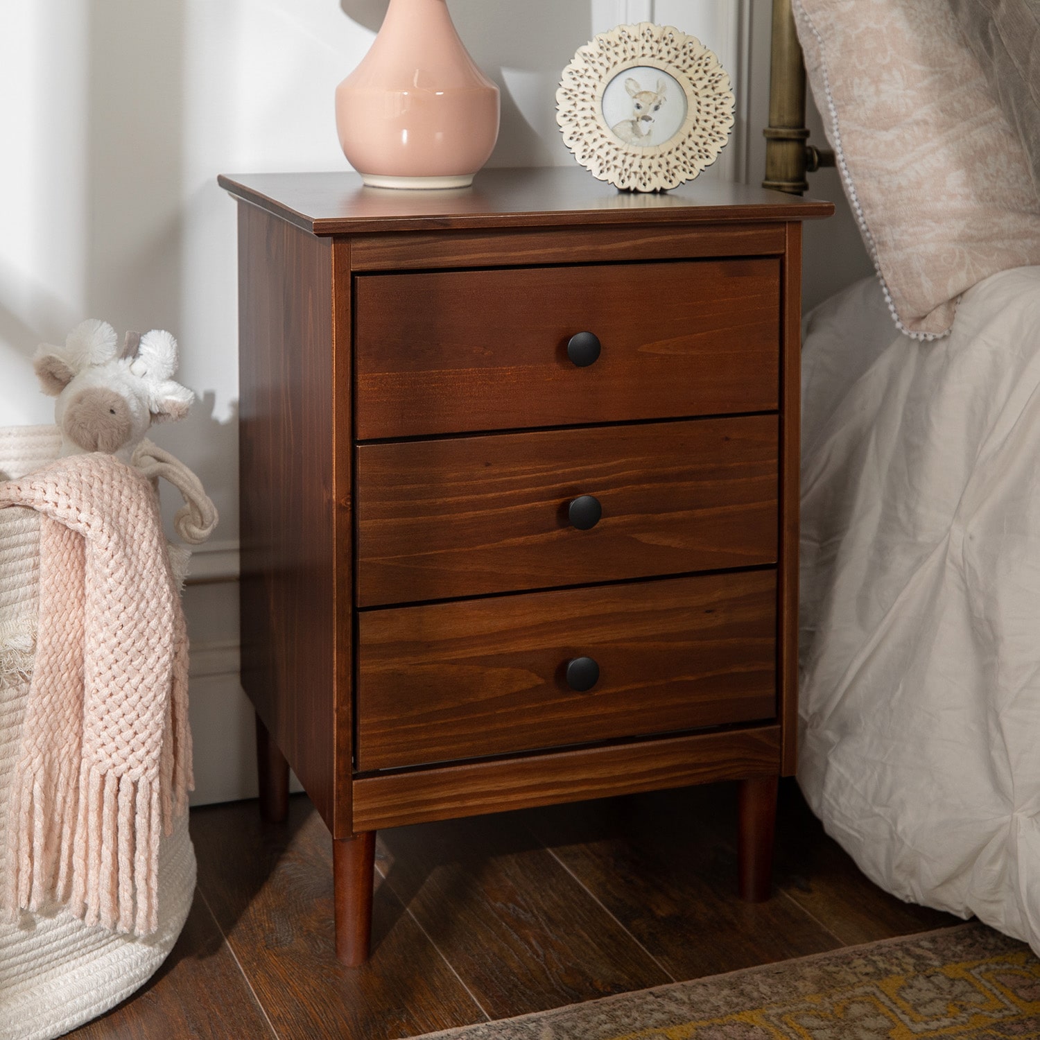 Modern 3 Drawer Solid Wood Nightstand