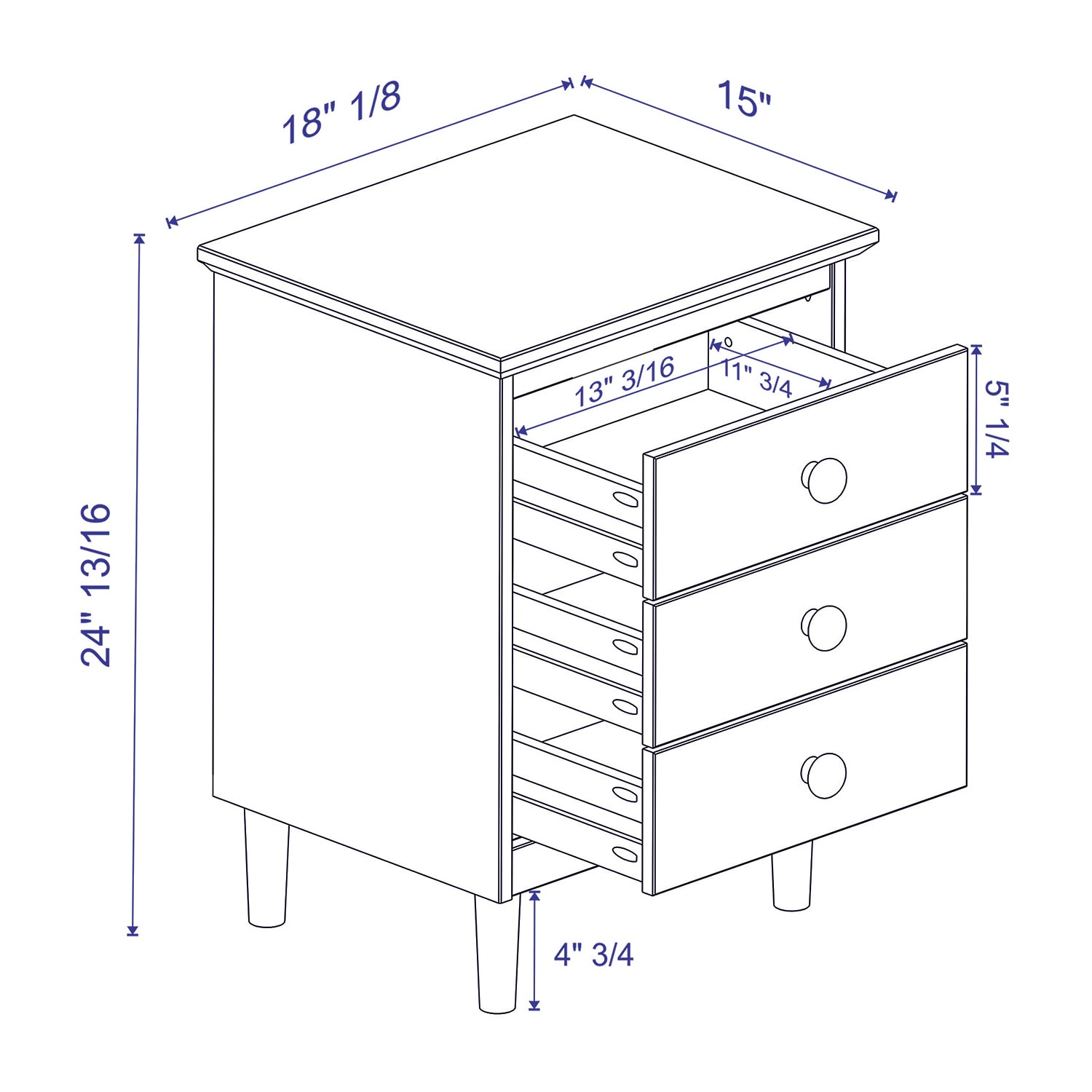 Modern 3 Drawer Solid Wood Nightstand