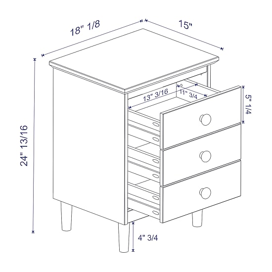 Modern 3 Drawer Solid Wood Nightstand