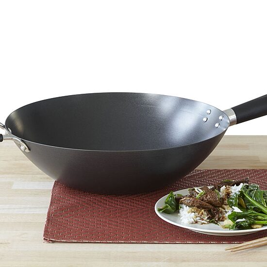 IMUSA Pre-Seasoned Light Cast Iron 14" Wok with Stainless Steel Handles