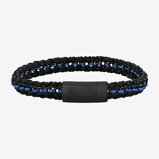 "Thin Blue Line" Mens Stainless Steel Cord Bracelet