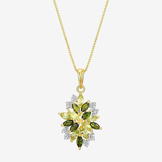 Womens Genuine Green Peridot 18K Gold Over Silver Flower 18 Inch Pendant Necklace