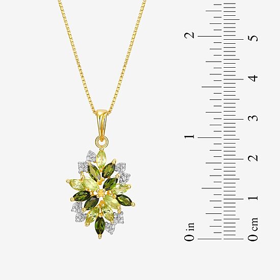 Womens Genuine Green Peridot 18K Gold Over Silver Flower 18 Inch Pendant Necklace