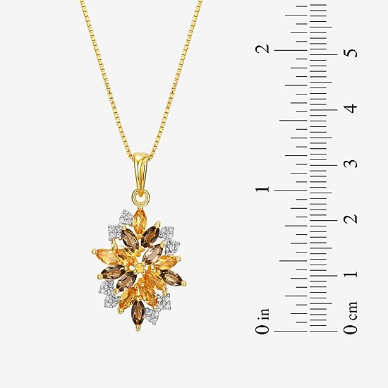 Womens Genuine Yellow Citrine 18K Gold Over Silver Flower 18 Inch Pendant Necklace