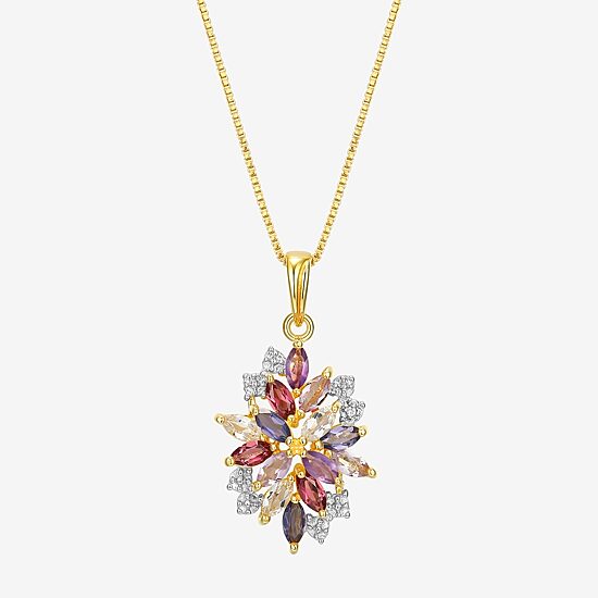 Womens Genuine Purple Amethyst 18K Gold Over Silver Flower 18 Inch Pendant Necklace