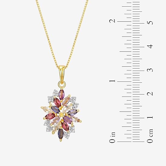Womens Genuine Purple Amethyst 18K Gold Over Silver Flower 18 Inch Pendant Necklace