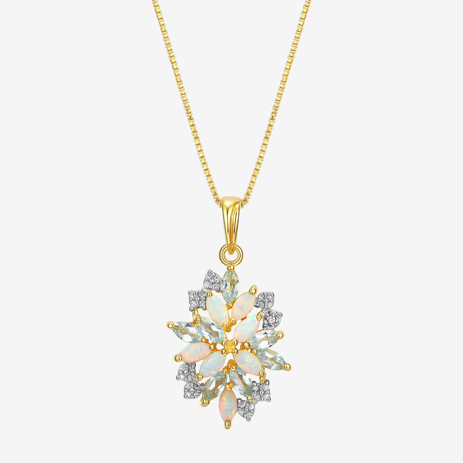 Womens Lab Created White Opal 18K Gold Over Silver Flower 18 Inch Pendant Necklace