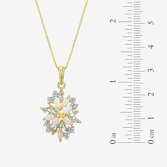 Womens Lab Created White Opal 18K Gold Over Silver Flower 18 Inch Pendant Necklace