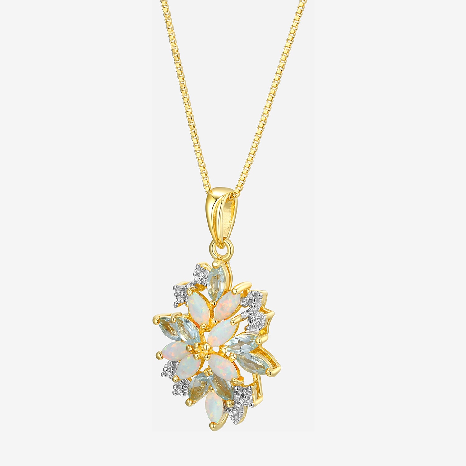 Womens Lab Created White Opal 18K Gold Over Silver Flower 18 Inch Pendant Necklace