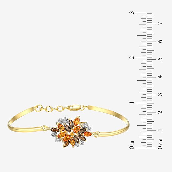Womens Genuine Yellow Citrine 18K Gold Over Silver Flower Bangle Bracelet
