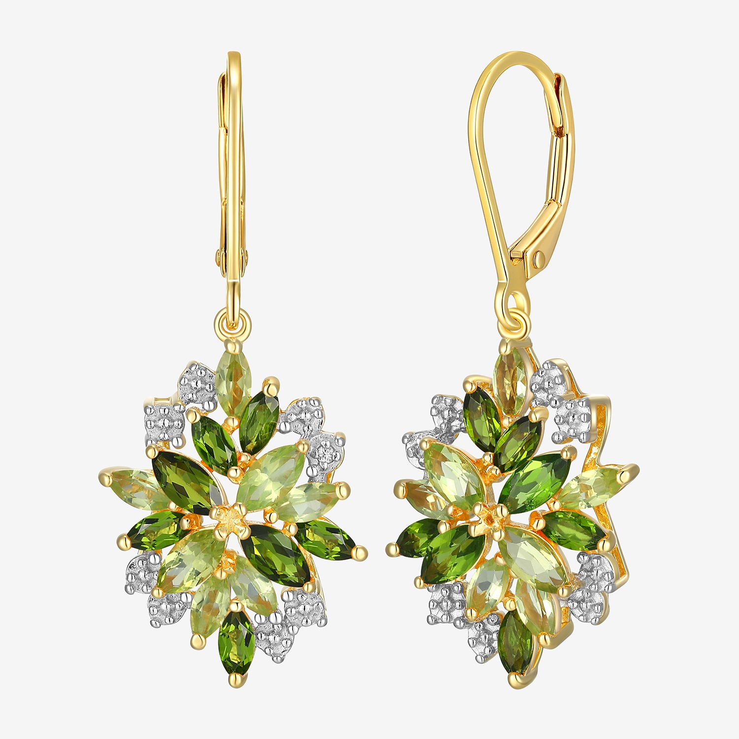 Womens Genuine Green Peridot 18K Gold Over Silver Drop Earrings