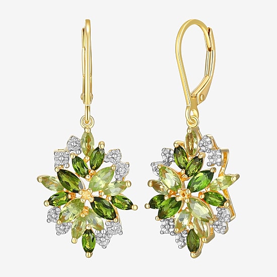 Womens Genuine Green Peridot 18K Gold Over Silver Drop Earrings