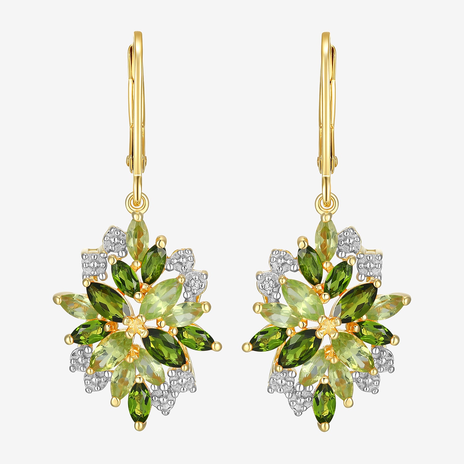 Womens Genuine Green Peridot 18K Gold Over Silver Drop Earrings