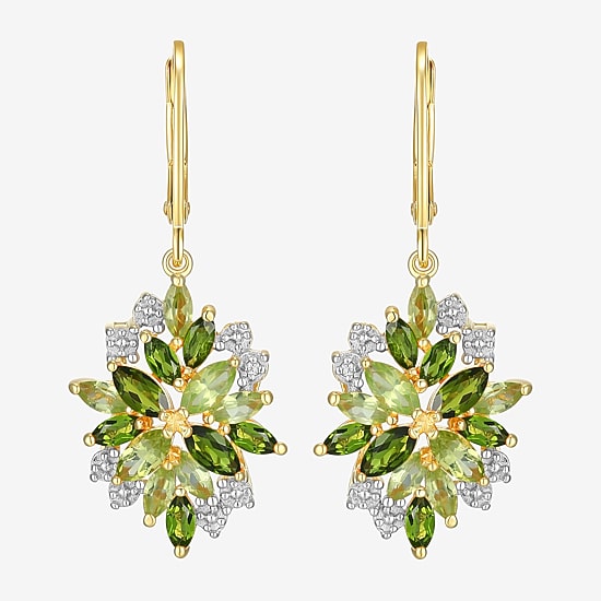 Womens Genuine Green Peridot 18K Gold Over Silver Drop Earrings