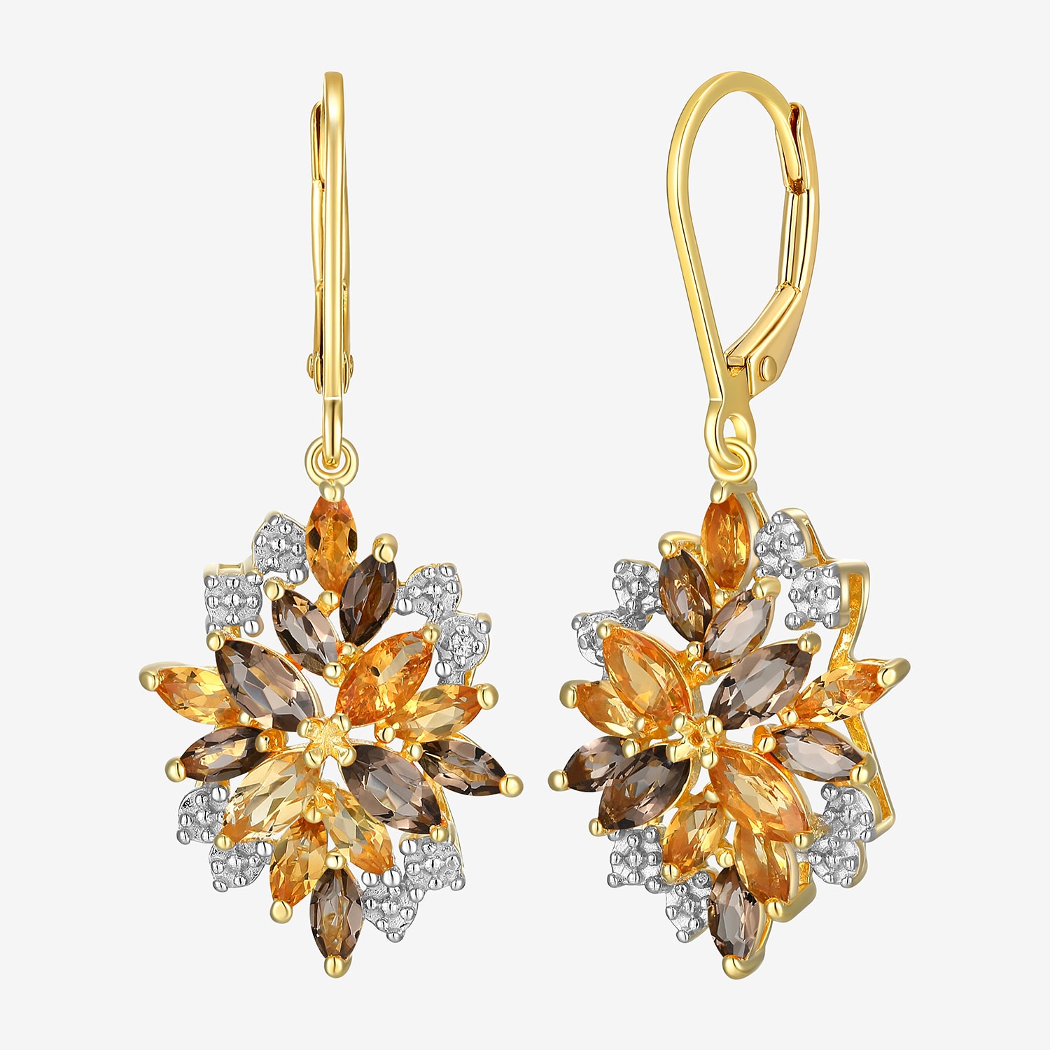 Womens Yellow Citrine 18K Gold Over Silver Flower Drop Earrings