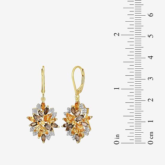 Womens Yellow Citrine 18K Gold Over Silver Flower Drop Earrings
