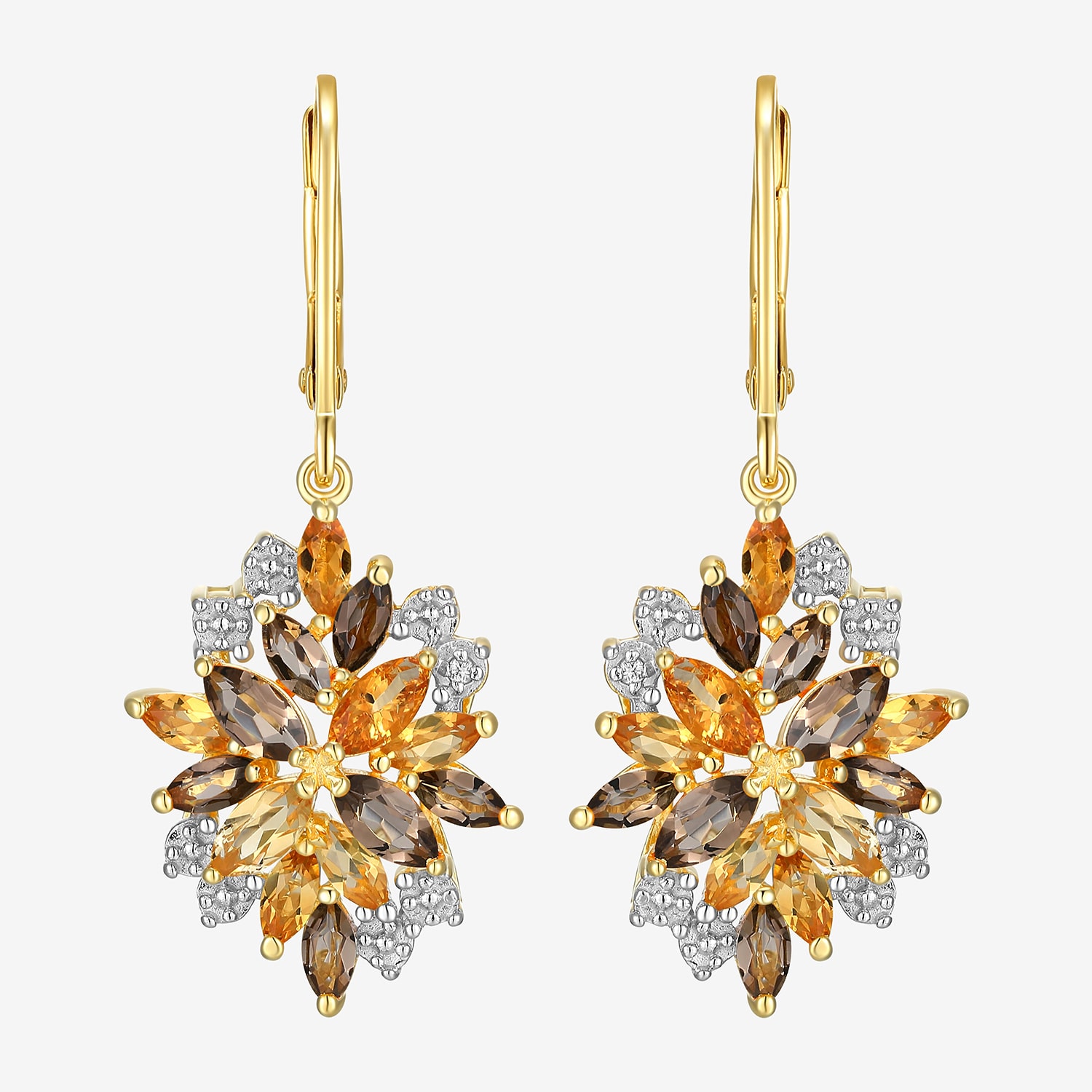 Womens Yellow Citrine 18K Gold Over Silver Flower Drop Earrings