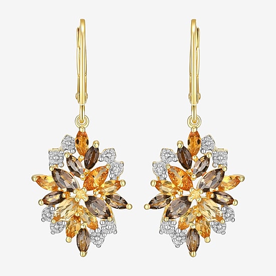 Womens Yellow Citrine 18K Gold Over Silver Flower Drop Earrings