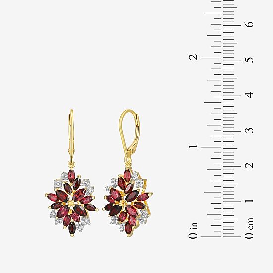Womens Genuine Red Garnet 18K Gold Over Silver Drop Earrings